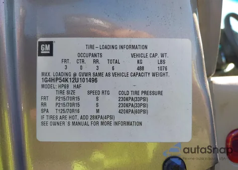 2002 Buick Lesabre Custom z USA, uszkodzony, nr VIN 1G4HP54K12U101496